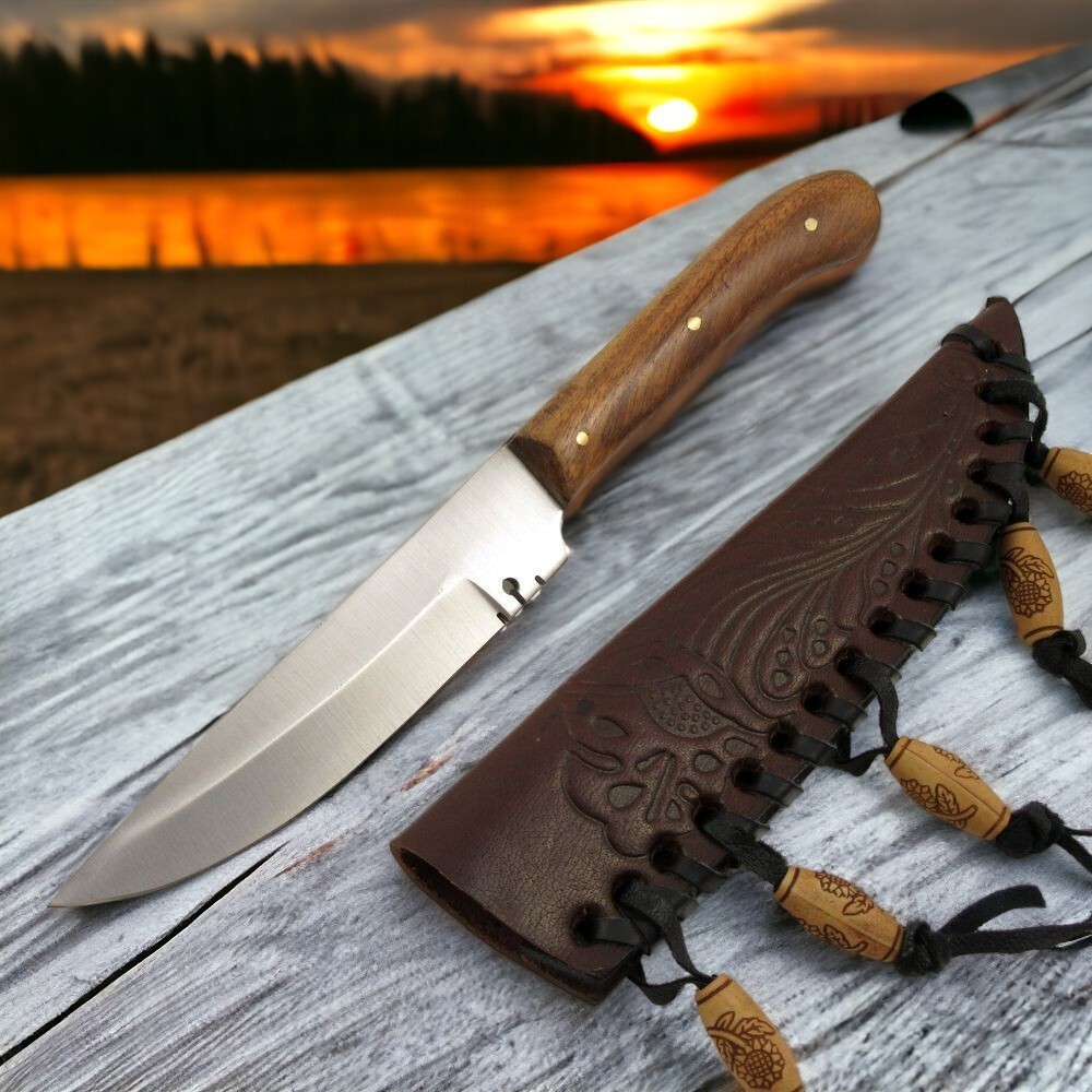 Patch Knife Fixed-Blade 8.5" Native American Large with Leather Sheath