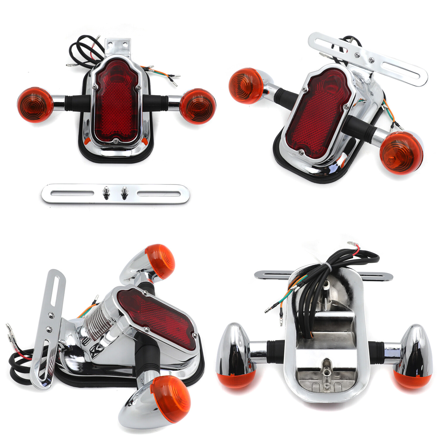 Motorcycle Metal Chrome Tombstone Brake Tail w/ Light Signal For Harley Big Twin