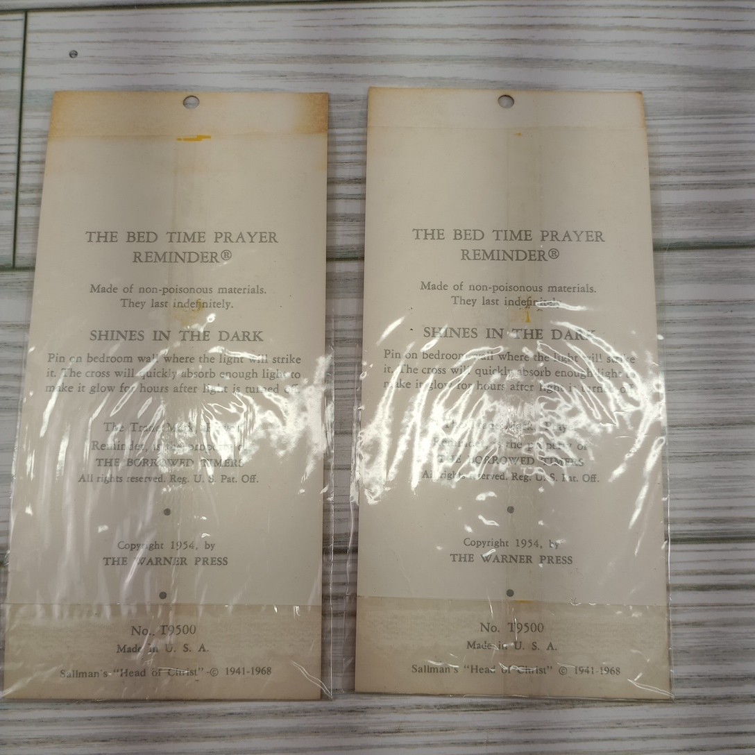 Lot Of 2 Vintage Religious Bedtime Prayer Reminder Cross Card 1954 In Package