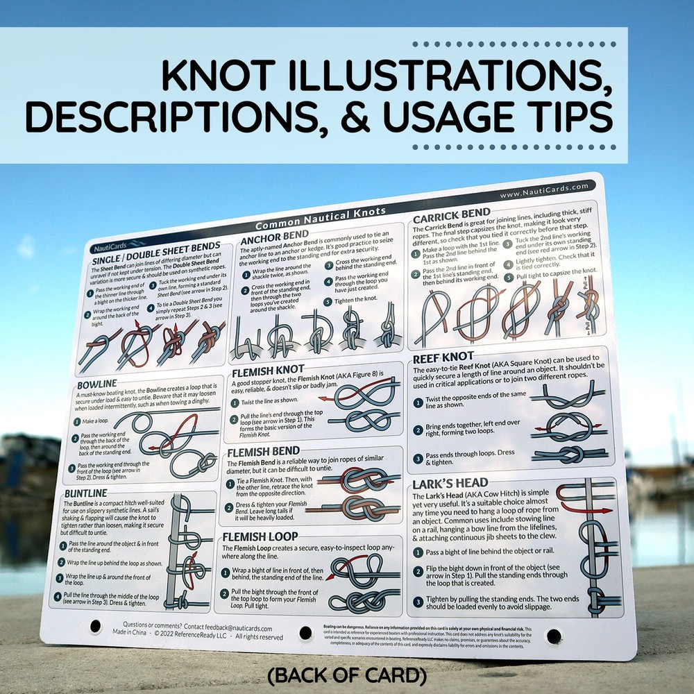 NautiCards Nautical Knots Quick Reference Chart - Guide to 21 8.5" x 11"