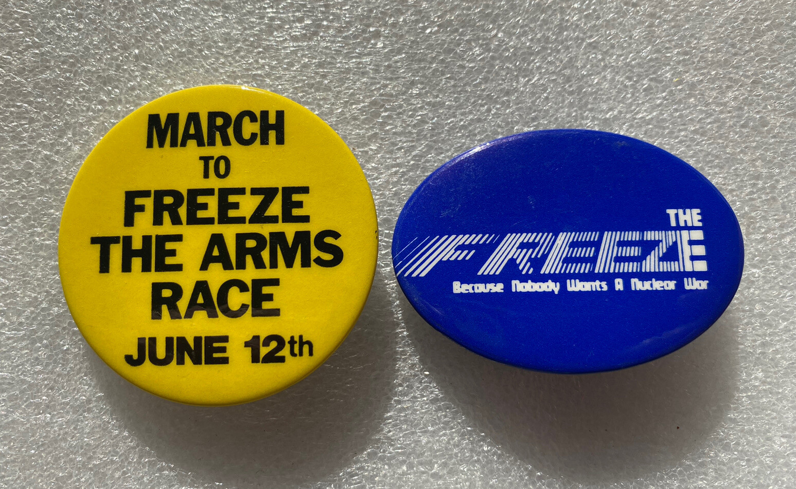 1980's Buttons March to Freeze The Arms Race June anti-nuclear war pin pinback