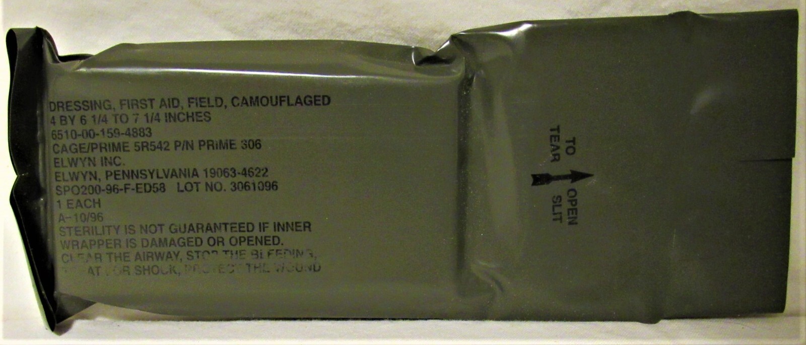 Military-3-Camo Field First Aid Dressing NSN# 6510-00-159-4883 (Qty. 48) Sealed