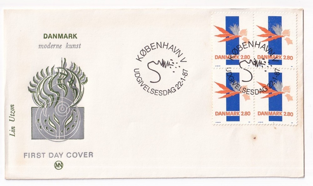 STAMP DENMARK "KOBENHAVN" "MODERN KUNST" 1987 FDC ENVELOPE