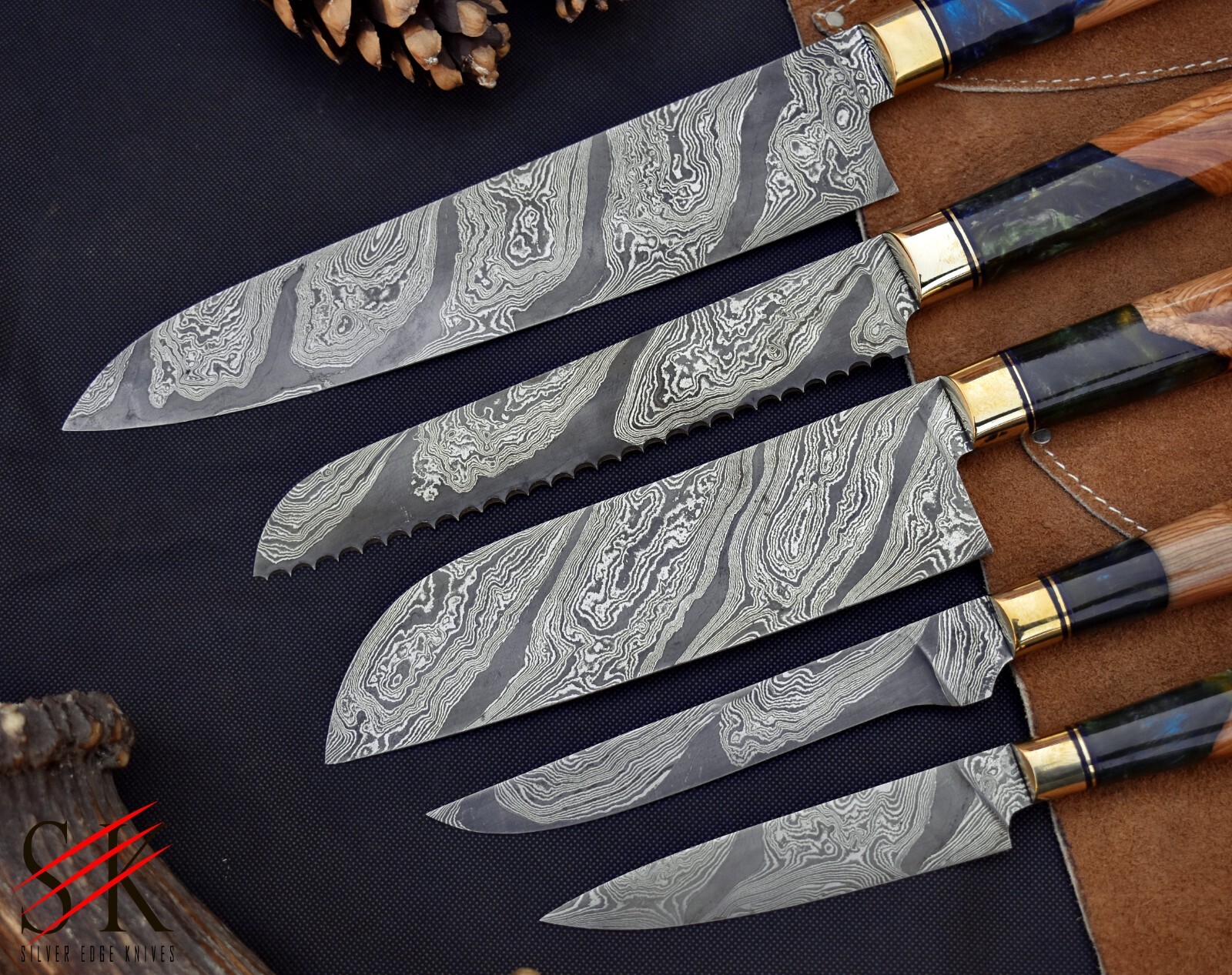CUSTOM HANDMADE FORGED DAMASCUS STEEL CHEF KNIFE SET KITCHEN KNIVES SET of 5