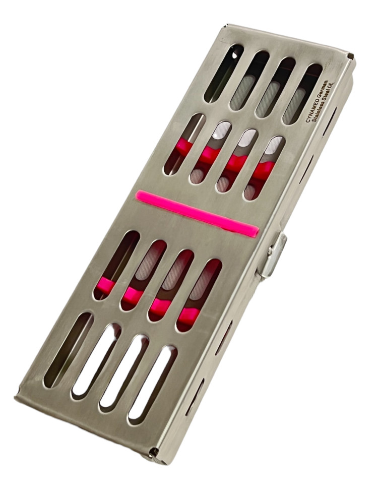 3 EA - Sterilization Boxes with Colored Silicone Inserts 7x2.5x0.75 In - German