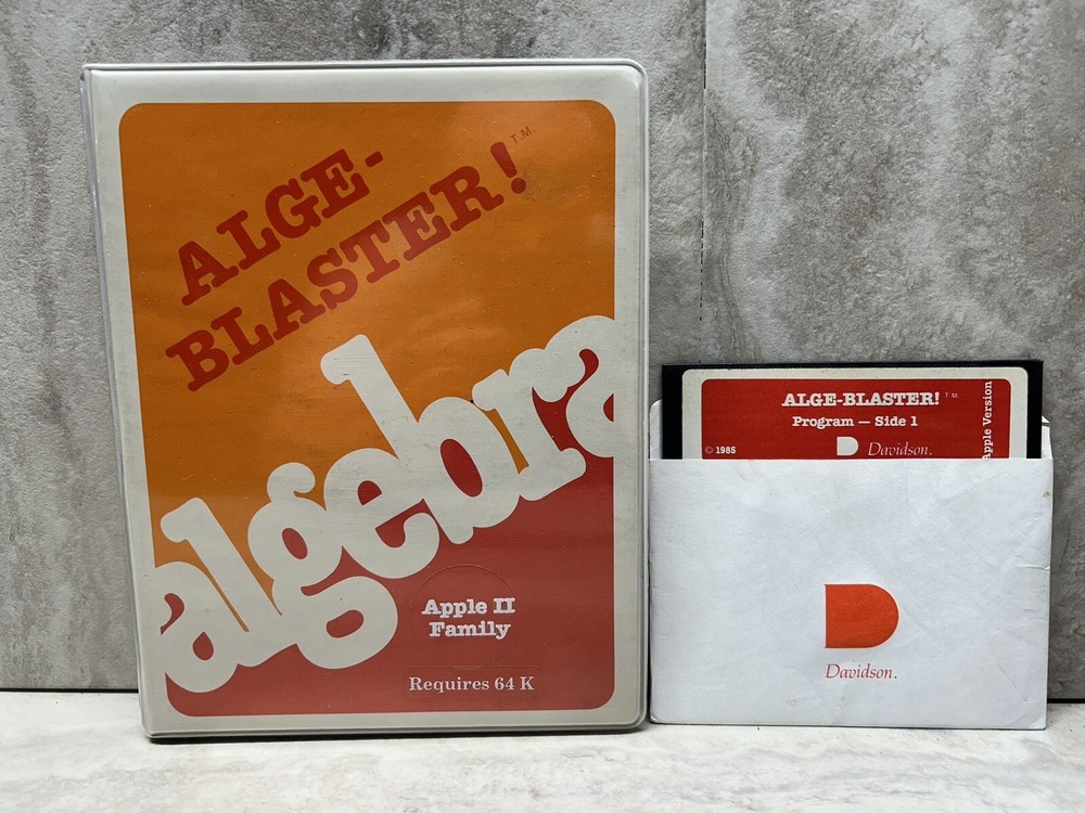1985 Apple II IIe Computer Program ALGE-BLASTER Math School Algebra 5.25"