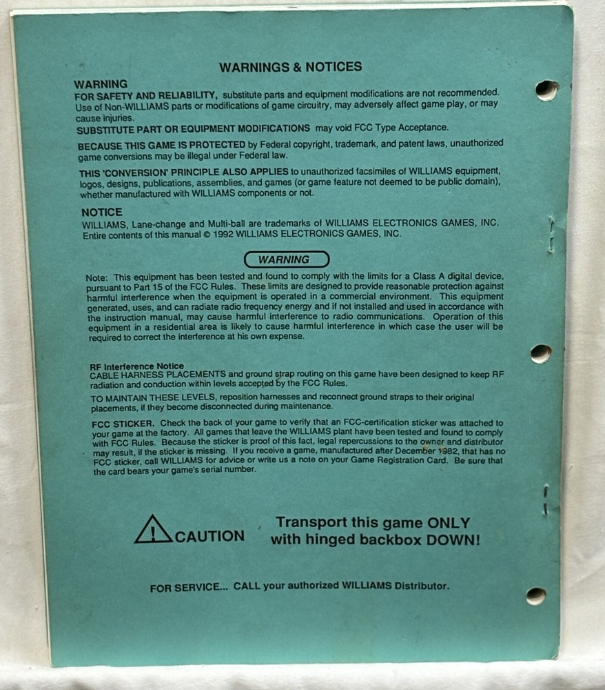 ORIGINAL-WILLIAMS-WHITEWATER-OPERATIONS MANUAL-OPERATOR'S HANDBOOK