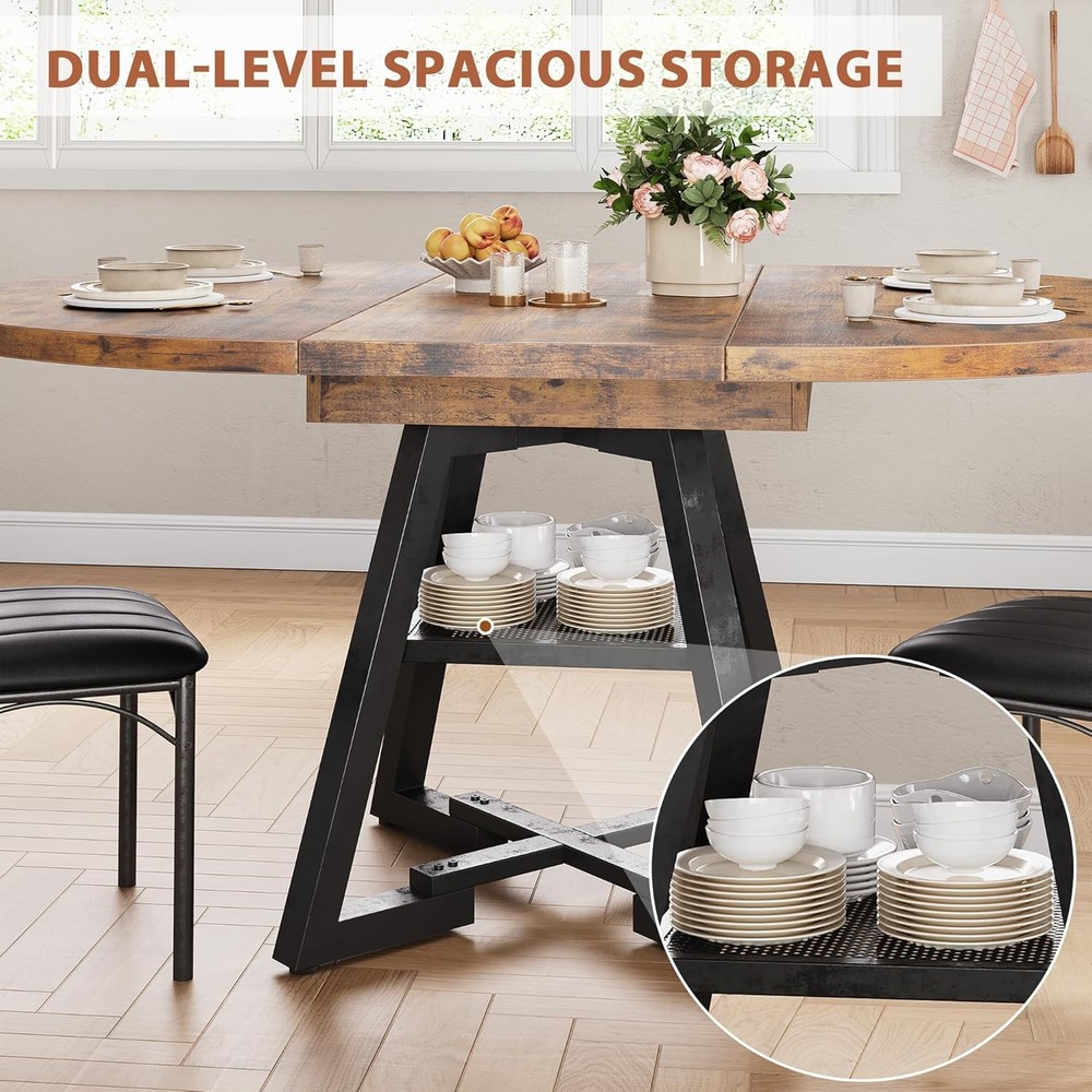 Round Dining Table Kitchen Dining Room Dinner Table 4-6 Space Saving Extendable