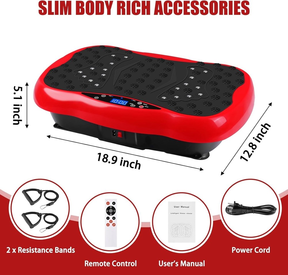 Portable Vibration Plate Exercise Machine with Resistance Bands & Remote Control
