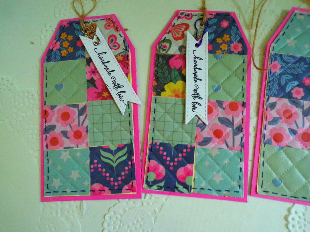 Handmade paper pieced quilt tags