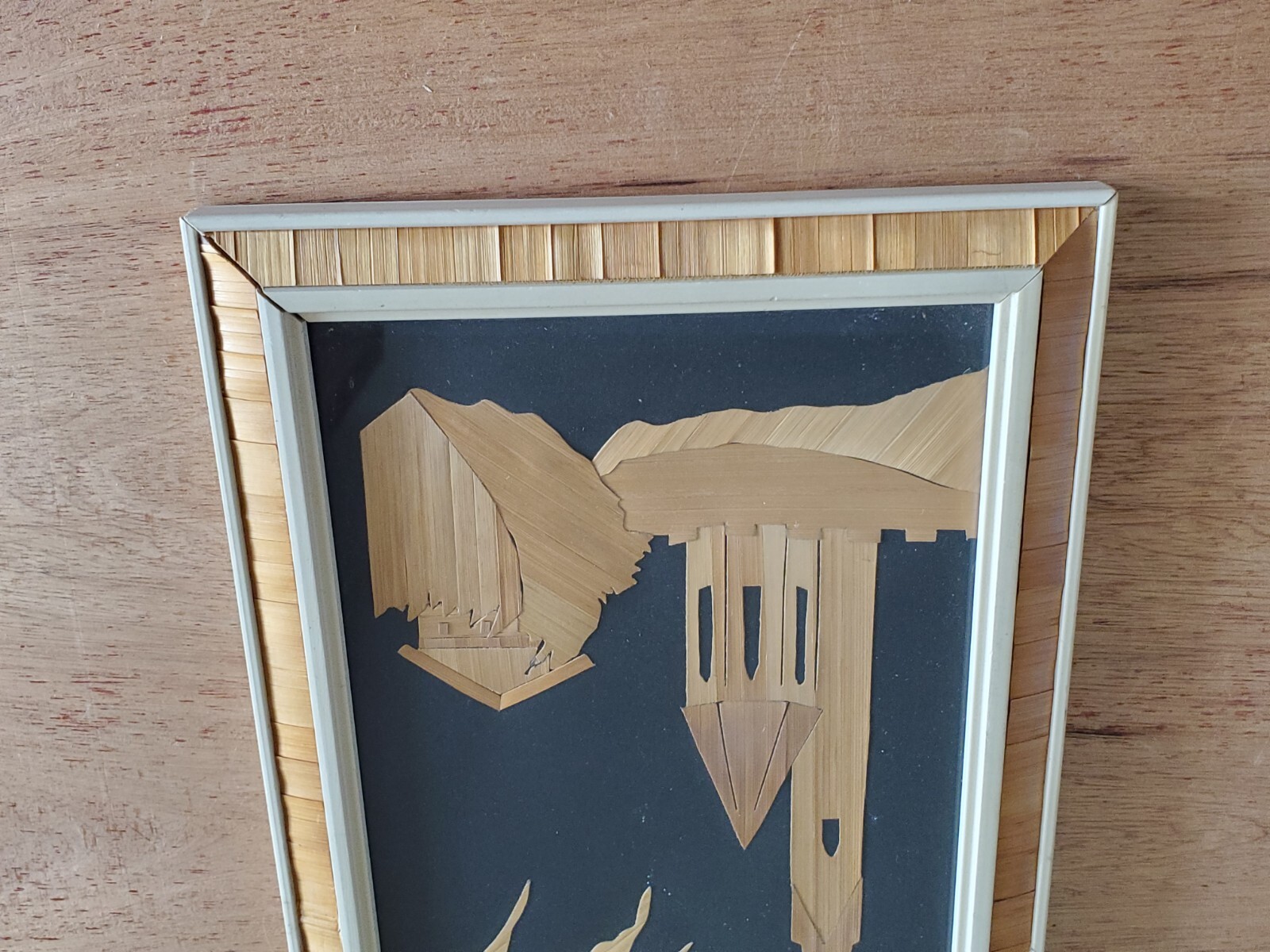 Mountain Scene Church Wall Art Hanging Decor Unsure Unusual Vintage Bamboo Inlay