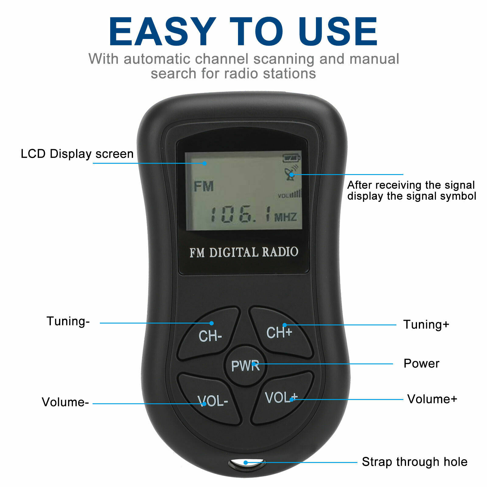 Mini Digital LCD Screen FM Radio Pocket Receiver Stereo Sound w/3.5MM Earphone