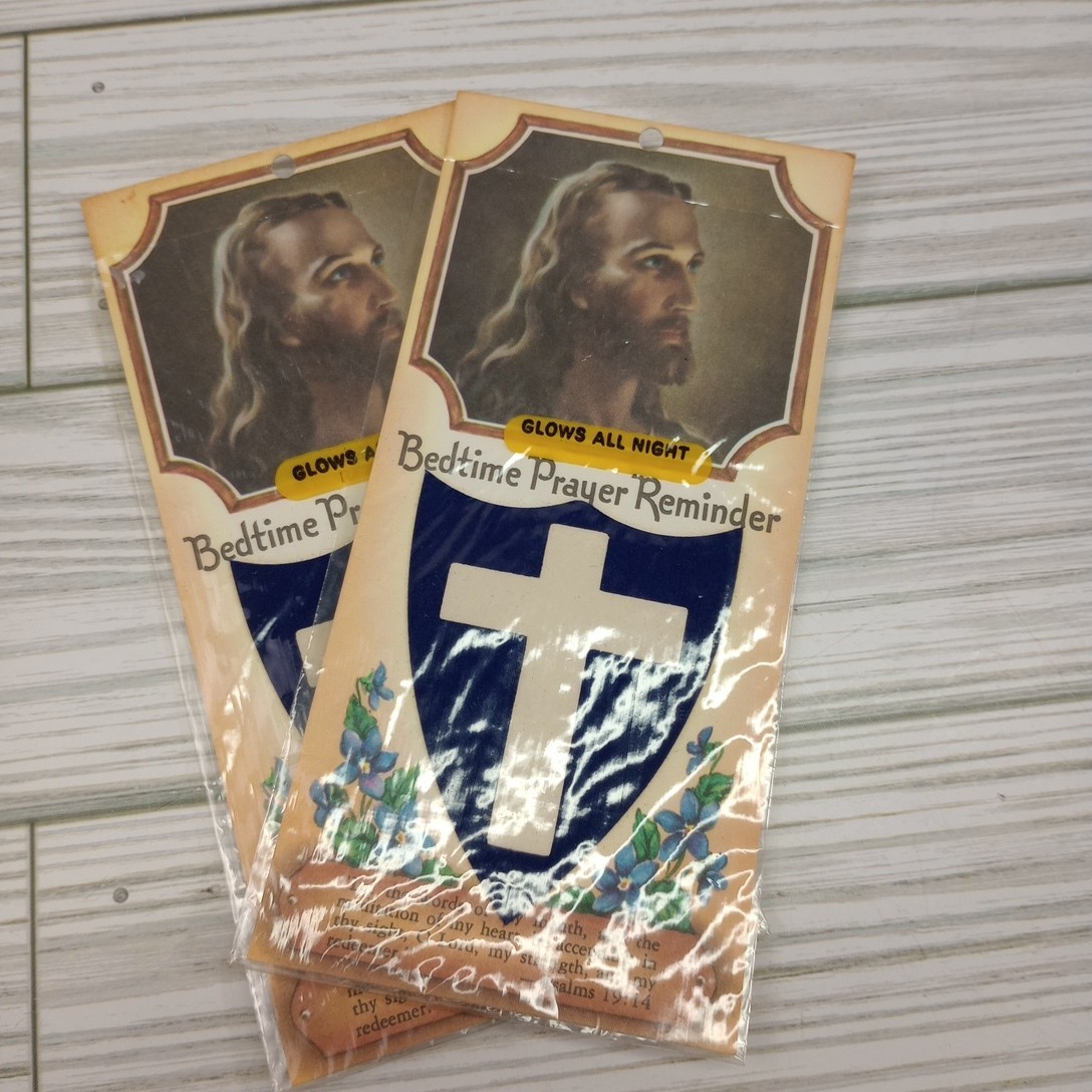 Lot Of 2 Vintage Religious Bedtime Prayer Reminder Cross Card 1954 In Package