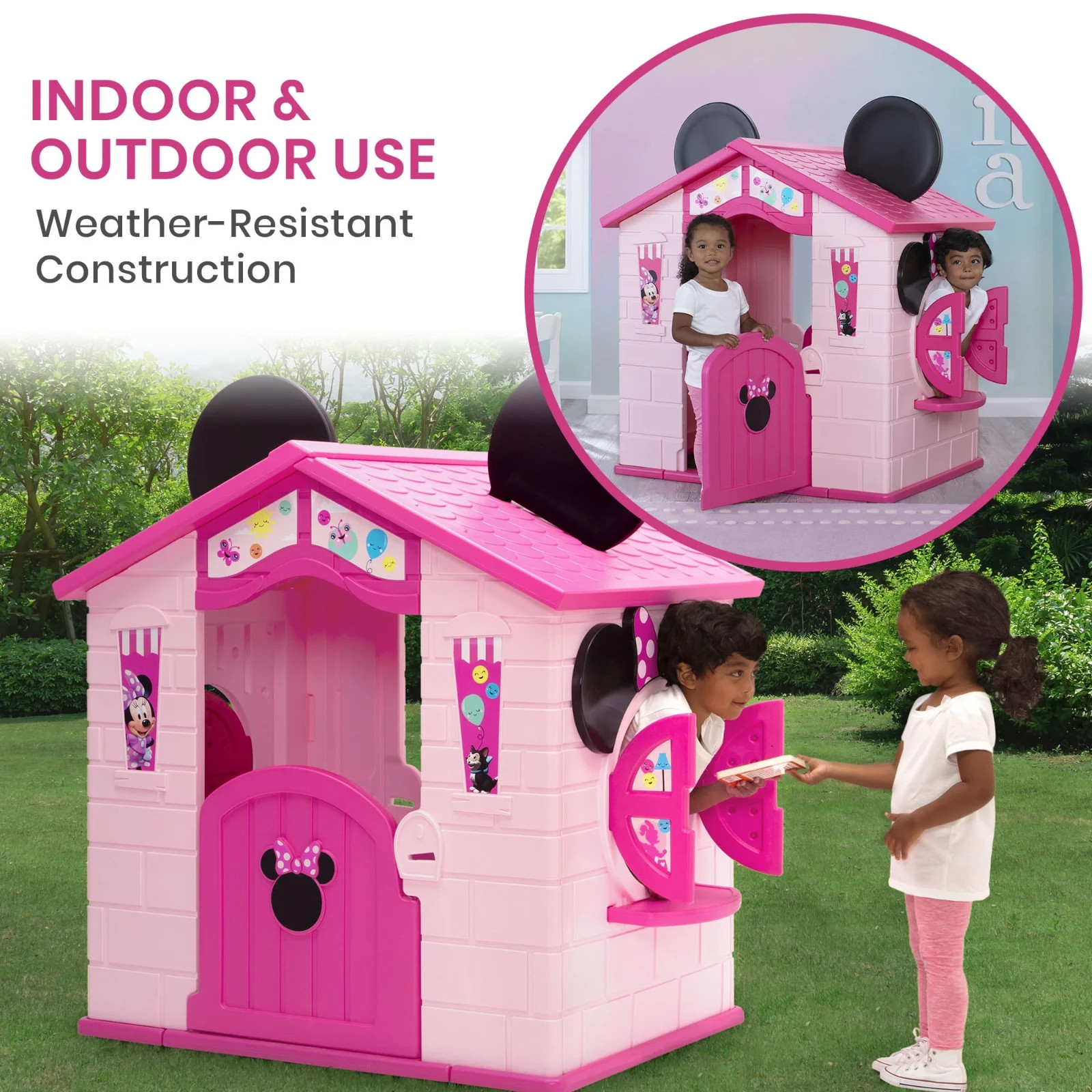 Disney Minnie Mouse Plastic Indoor Outdoor Playhouse with Easy Assembly Pink