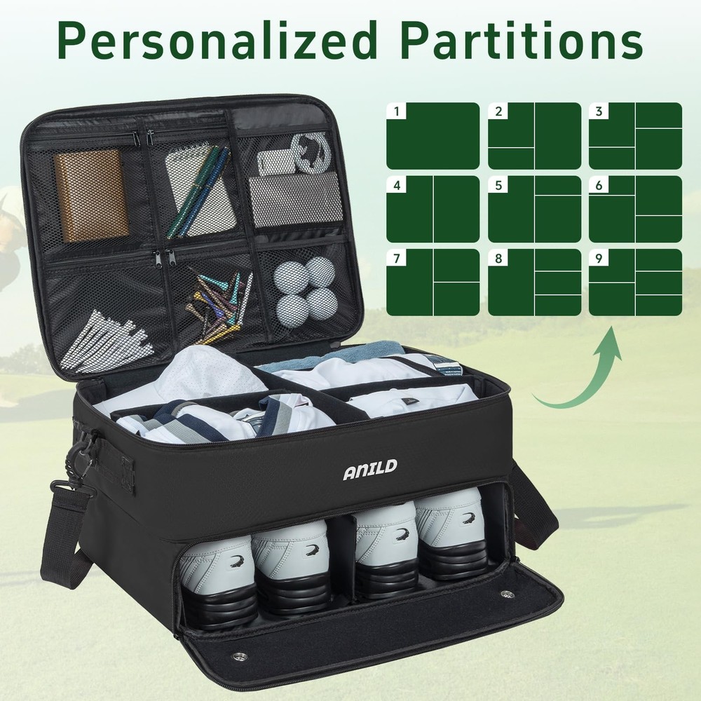 ANILD Golf Trunk Organizer, 2 Layer Storage Case with Separate Black