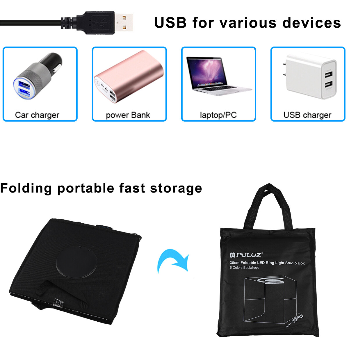 12" Large LED Light Box Photo Tent Dimmable Photography Studio Shooting Backdrop