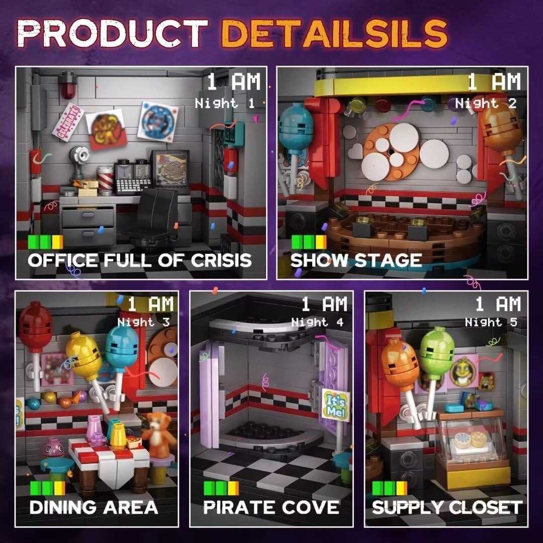 TokMoc Five Nights FNAF Pizza Security Room Stage Building Block Set 1388p 66039