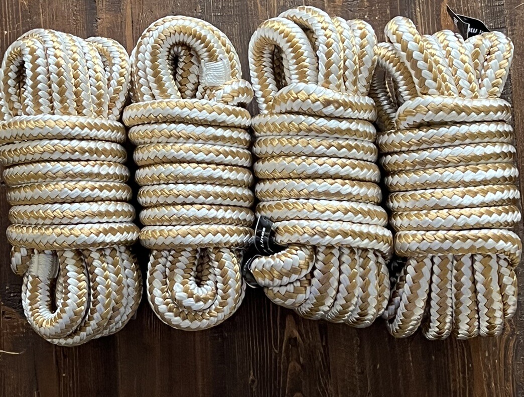 4 Pack White Gold 1/2 Inch 15FT Double Braid Nylon Boat Dock Line Mooring Rope