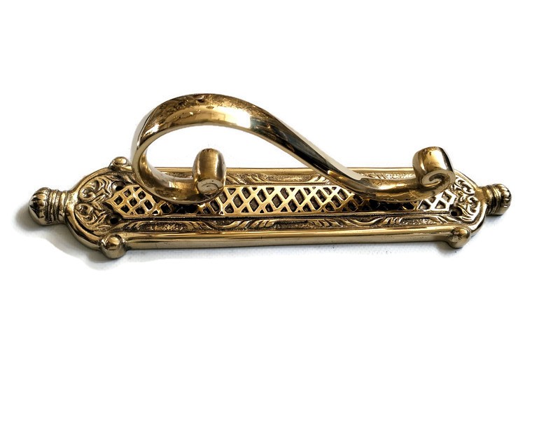 Pair of Cast Victorian Door Handle Pulls — Solid Brass, 11.5" Heavy GRABS (2)
