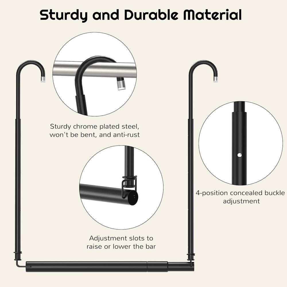 Hanging Closet Rod Adjustable Width Height Black(2 Pack), 2 Pack Black