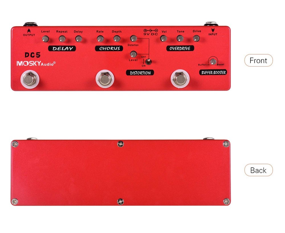 MOSKYAudio Multi Effects Pedal Buffer + Booster + 9.1 * 2.7 * 1.5in, red