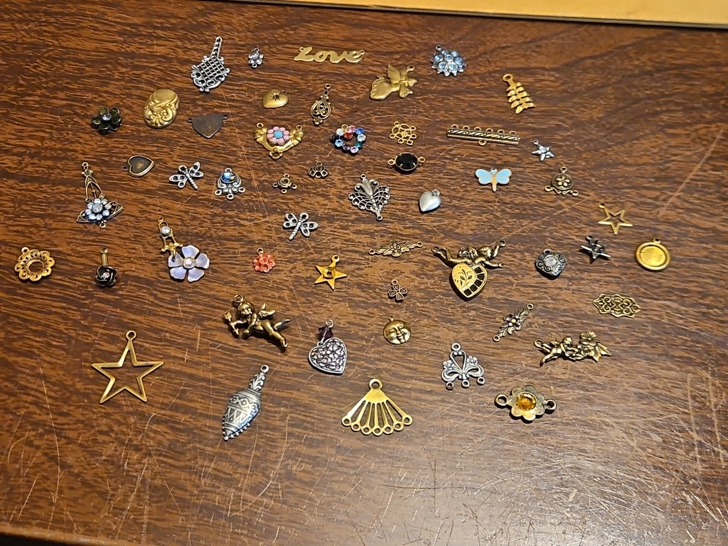 Lot Of 50 Mixed Parts Pcs France Vintage 60s Brass Stampings Findings Jewelry 23