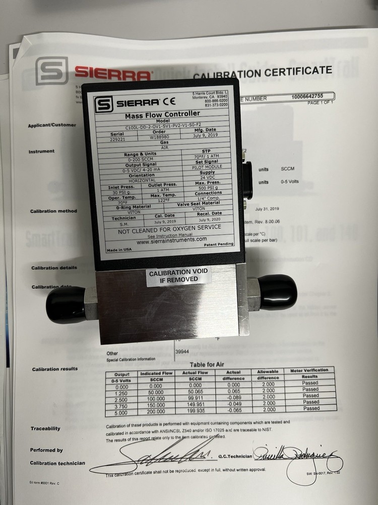 Sierra Smart-Trak100 Digital Mass Flow Controller New