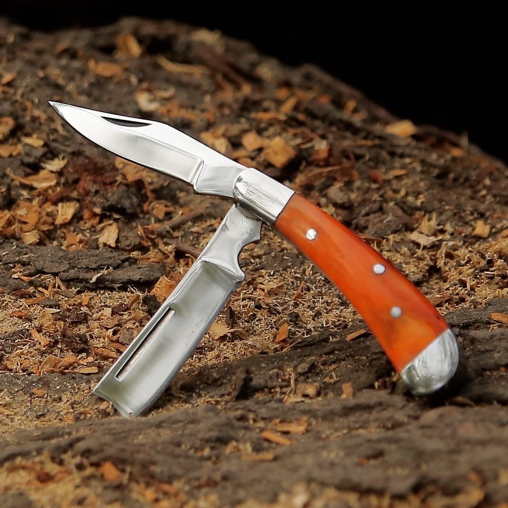 Two Blade Folding / Pocket Knife with ( Camel Bone Handle )