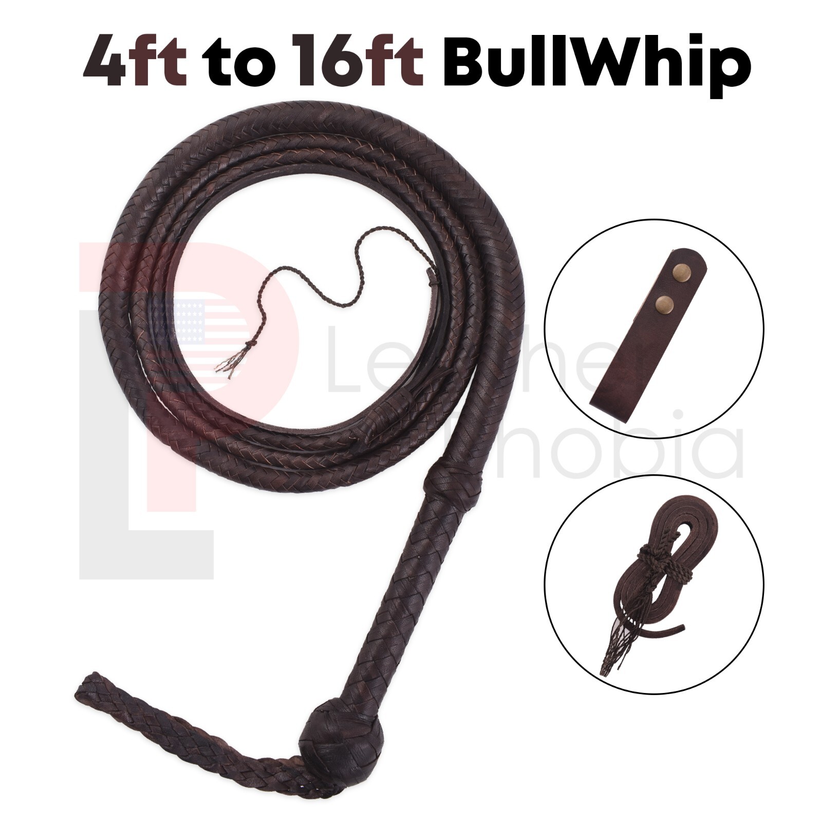 Kangaroo Hide Leather BULL WHIP 04 to 16 Feet Long 16 Plaits Indiana Jones Whip