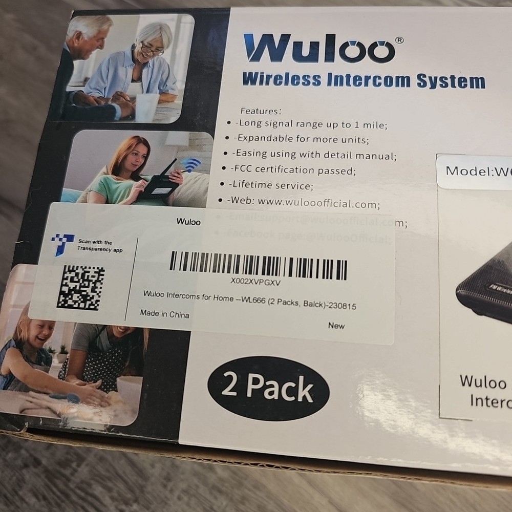 Wuloo Wireless Home Intercom System - 2 Pack Multichannel W666-P2 - Black