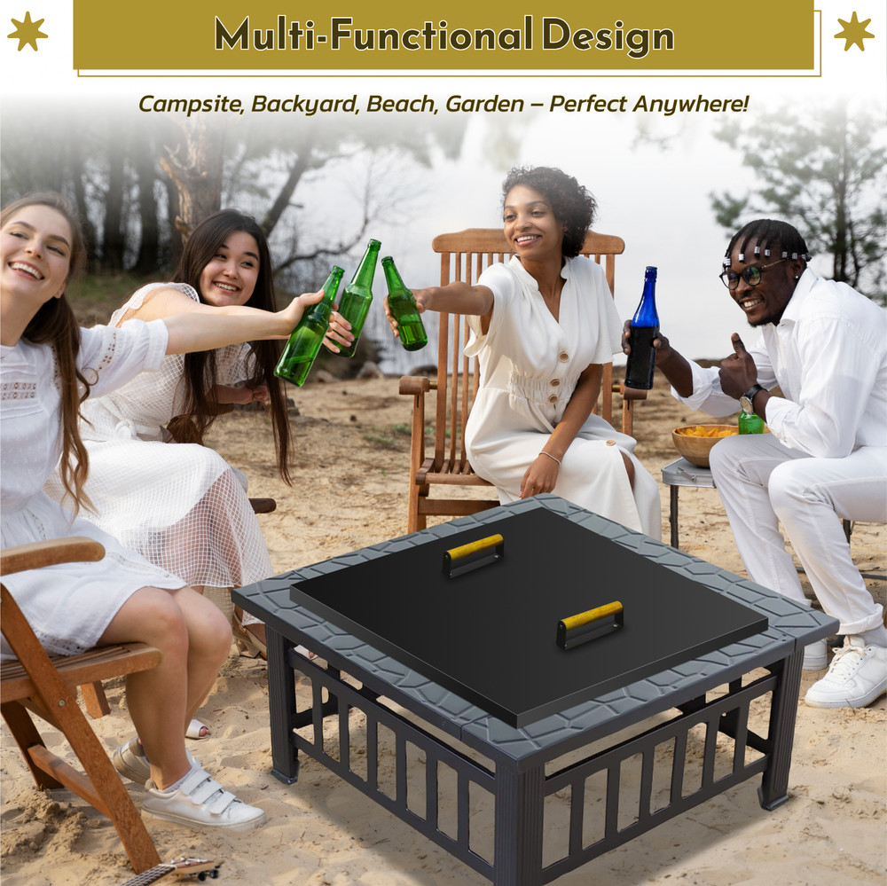 FEBTECH 30" Square Fire Pit Snuffer Lid for 28" FirePit with Wooden Handles