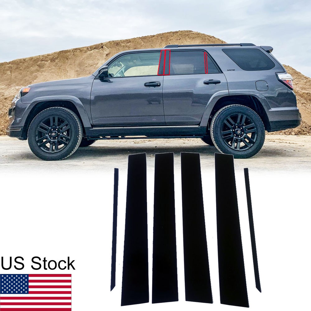 For TOYOTA 4RUNNER 2010-2023 6Pcs Glossy Black Pillar Posts Window Door Covers