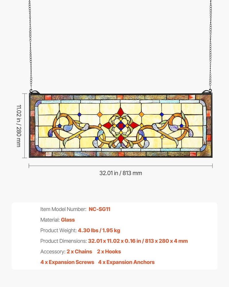Tiffany Style Stained Glass Window Panel Hanging Transom