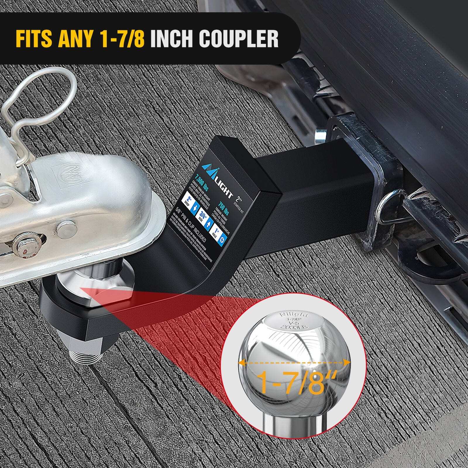 Nilight 1-7/8-Inch Diameter Chrome Trailer Hitch Ball 1 x 1-5/8-Inch