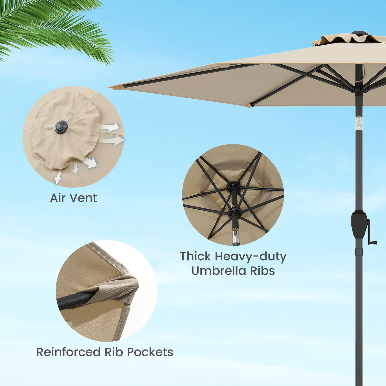 7.5 ft Patio Umbrella Outdoor Heavy Duty Market Umbrella w/ Push Button Tilt