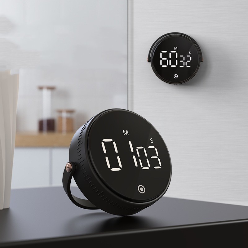 Magnetic Digital Kitchen Timer LCD Silent Rotary Countdown Count Up Alarm
