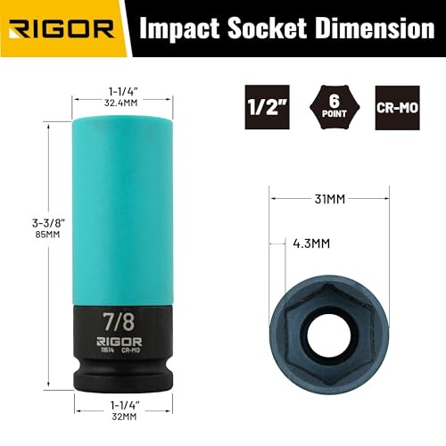 11514 7/8-Inch Non-Marring Lug Nut Socket | Wheel Protector Impact Socket |