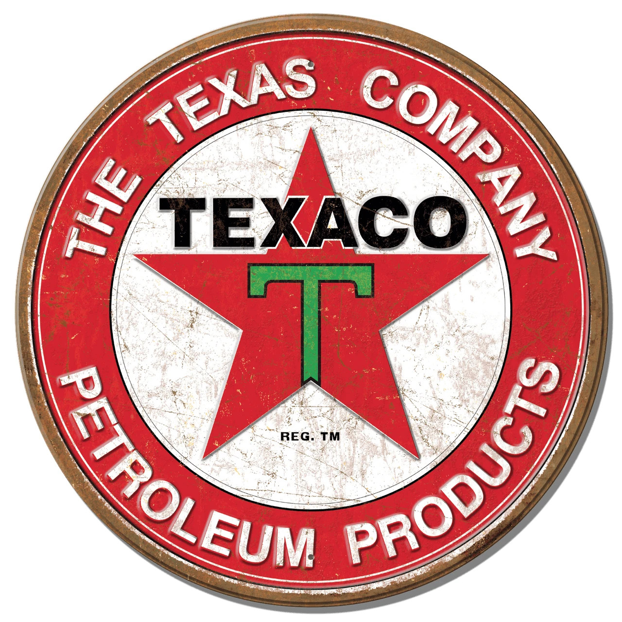 Texaco Sign Motor Oil Gasoline Round Metal Tin Vintage Style Texas Company 12''