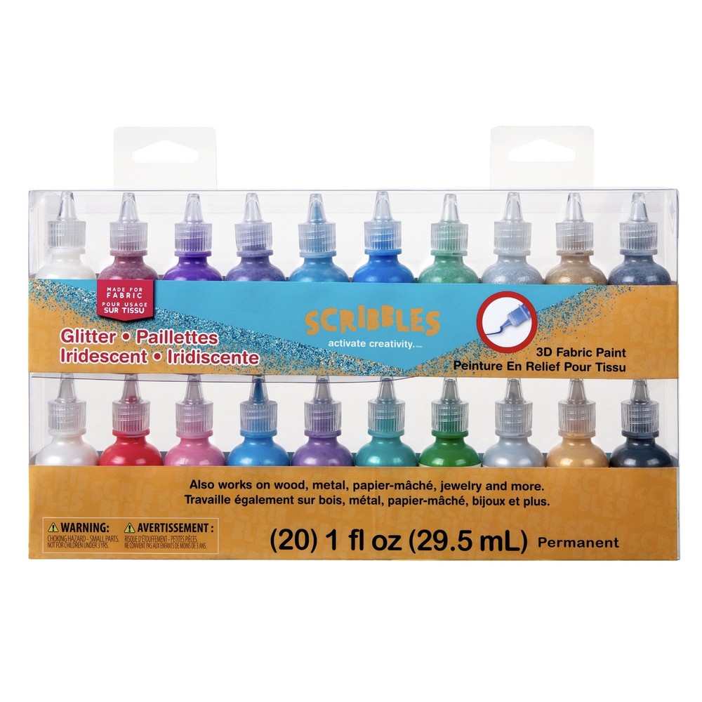 Scribbles 3D Fabric Paint 1oz 20/Pkg-Glitter & Iridescent