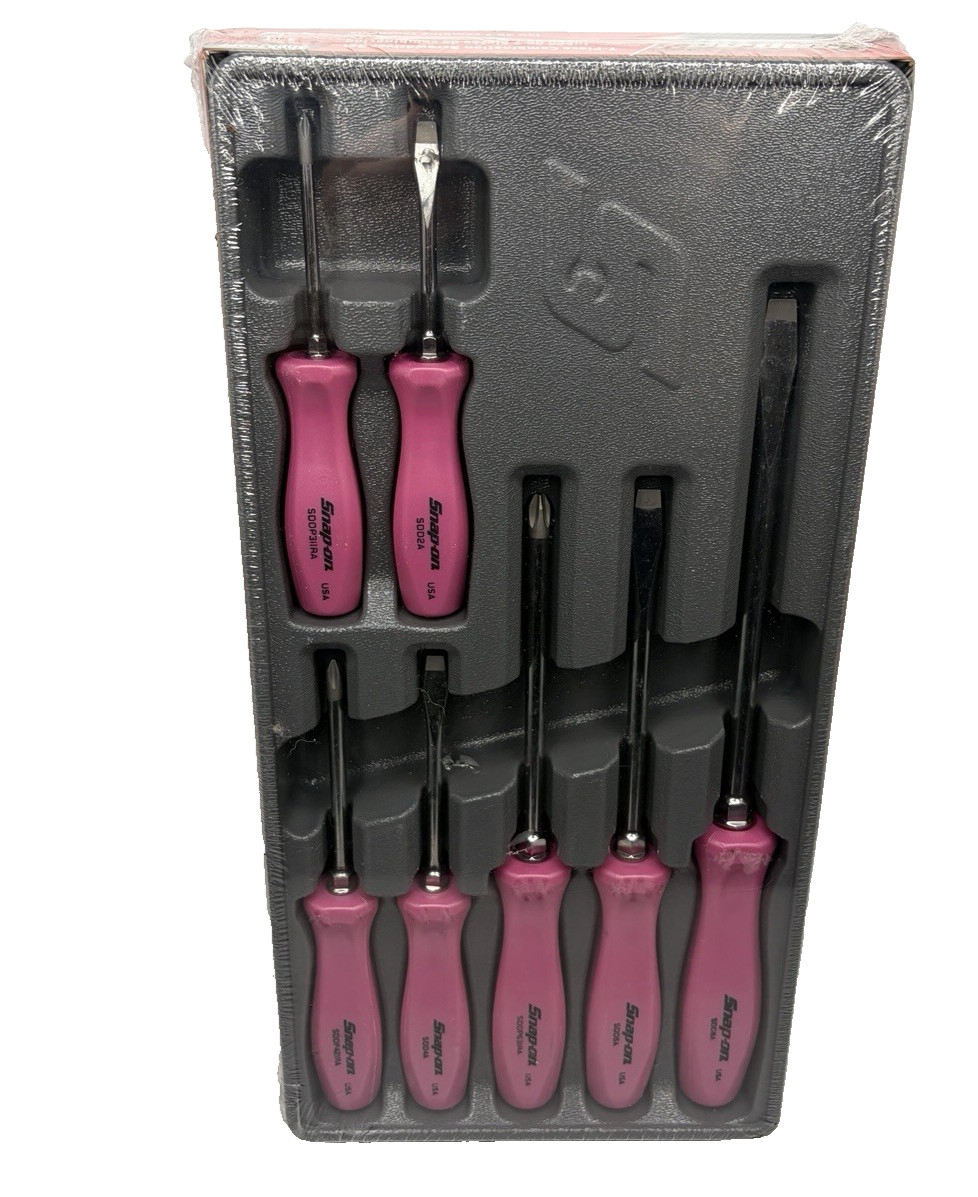 Snap On Tools Pink Hard Handle Combination Screwdriver Set SDDX70APP 7 Piece New