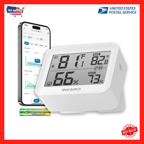Bluetooth Thermometer Hygrometer, 230FT Range Temperature Sensor Greenhouse Ther