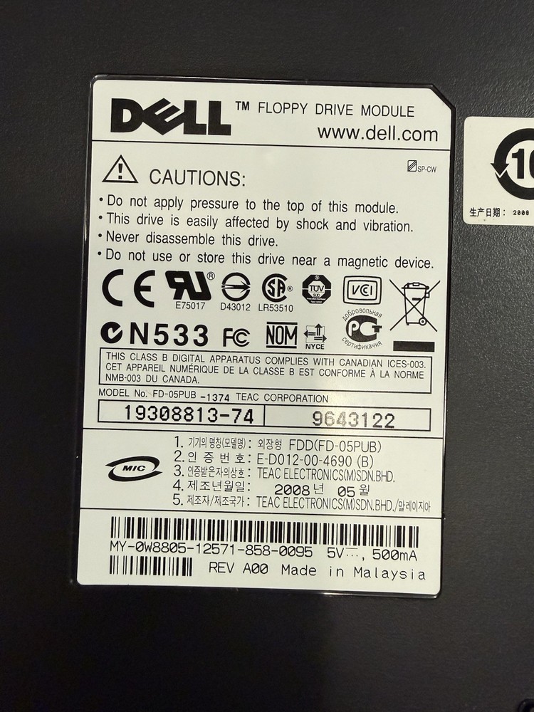 Dell FD-05PUB 3.5" External Floppy Drive Module USB Tested
