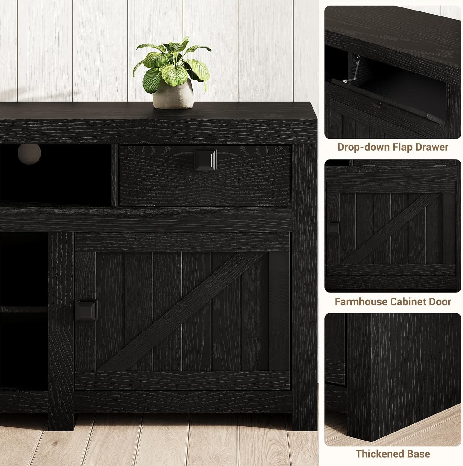 Farmhouse TV Stand for 80 in TVs, 70" Wide Entertainment Center with 4 Drawers