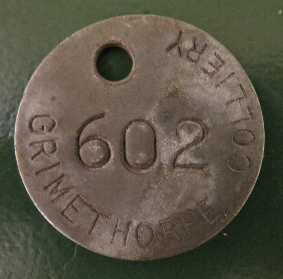 GRIMETHORPE Colliery Pit Check Tally - marked GRIMETHORPE COLLIERY 602