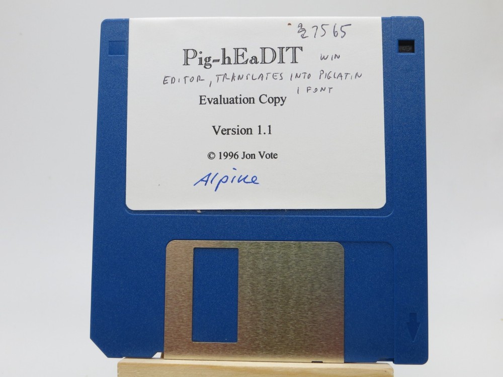 3.5" Floppy Disk Pig-hEaDIT Evaluation Copy Version 1.1 computer software 1996