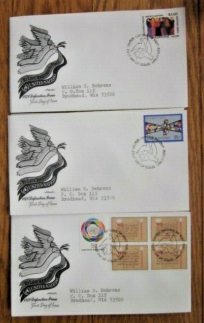 DEFINITIVES 1978   COMPLETE SET 3  UNITED NATIONS 1978 ARTMASTER CACHETR FDCS