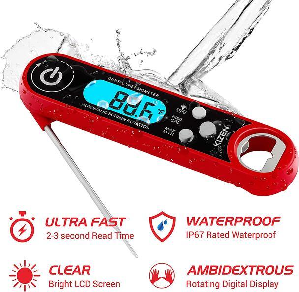Instant Read Digital Meat Thermometer - Foldable & Waterproof