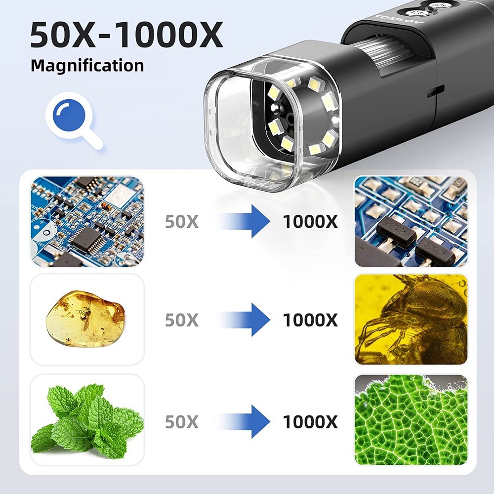 TOMLOV Digital Microscope Coin Microscope Magnifier 1000X 1080P for iPhone iPad