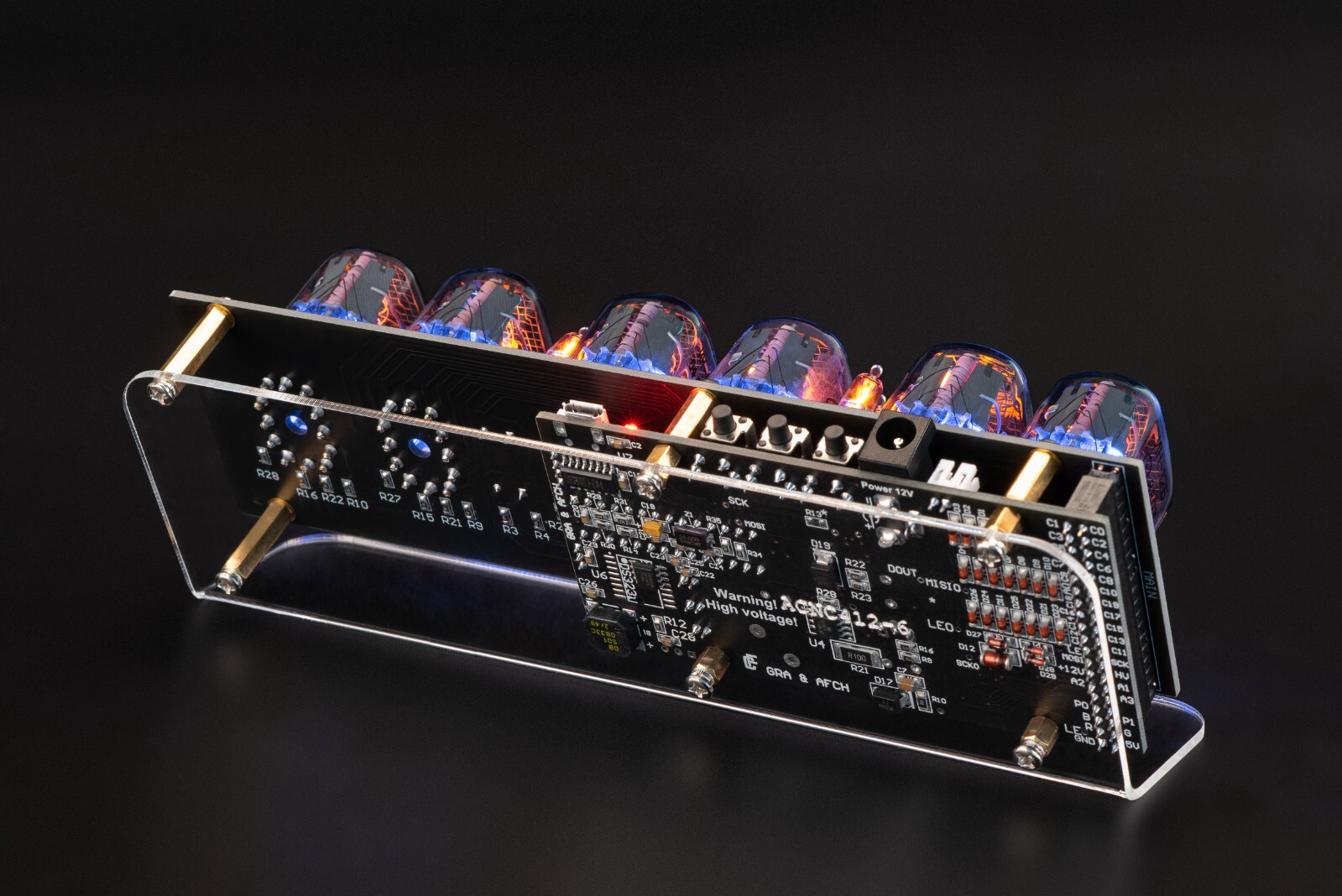 IN-12 Nixie Tubes Clock on Acrylic Stand with Sockets 12/24 UPS FREE Shipping