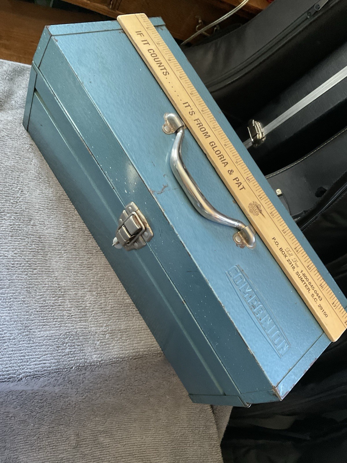 Vtg Companion Steel Toolbox 18” with Matching Steel Tray Teal Green Blue Sears